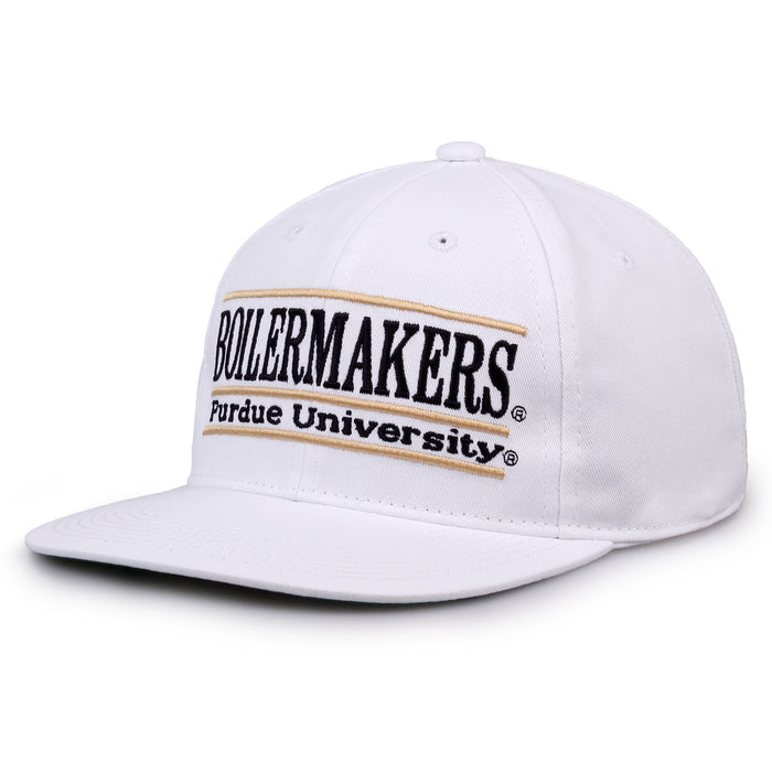 Purdue Retro Bar snapback hat in white, angled view