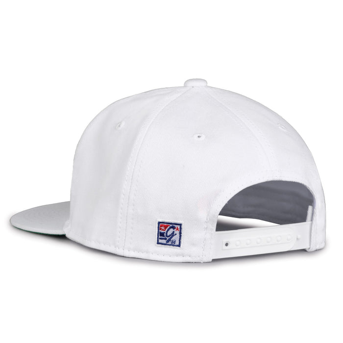 Purdue Retro Bar snapback hat in white, rear view showing the adjustable snap closure