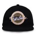 Purdue Retro Circle snapback hat in black, front view