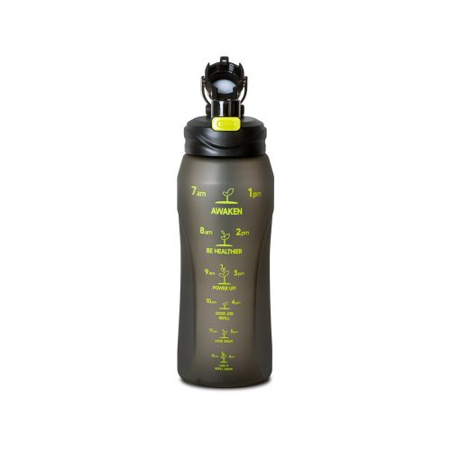 water bottle contents and components flat lay