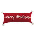 Red Merry Christmas Embroidered Cotton Lumbar Pillow