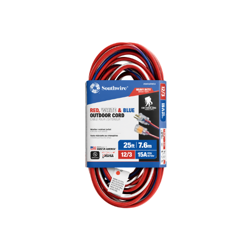 Red White & Blue Outdoor Cord 12/3 25'