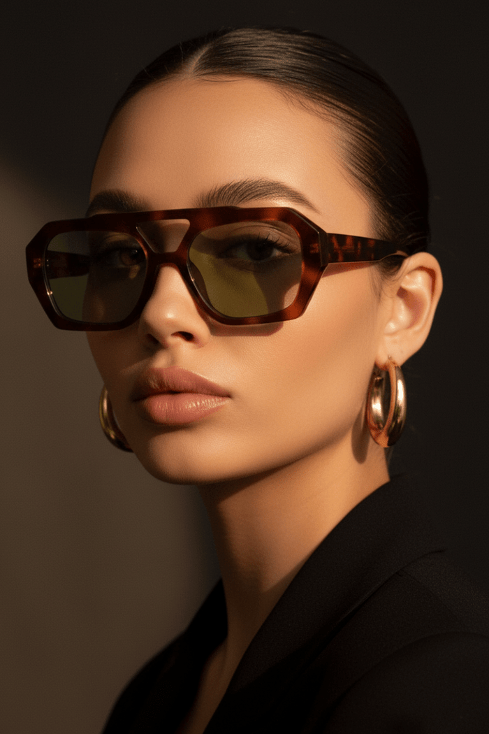 Retro Square Tortoise Sunglasses – Dual - Beam Oversized Frame | UV400 - The PM Edit