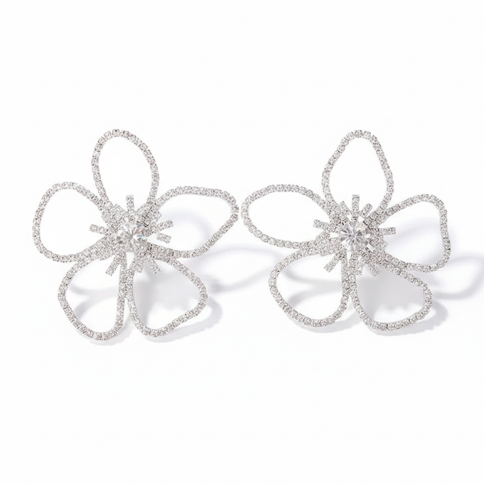 Rhinestone Flower Solo Silver