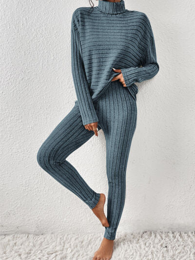 Ribbed Turtleneck Top & Pants Set