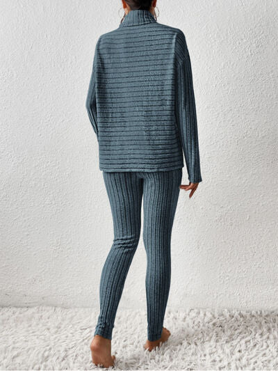 Ribbed Turtleneck Top & Pants Set