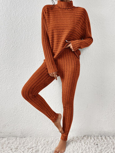 Ribbed Turtleneck Top & Pants Set