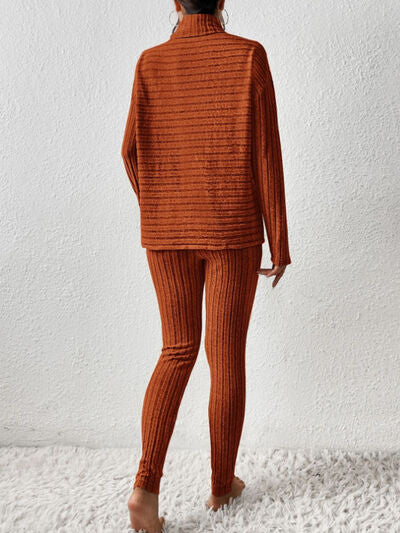 Ribbed Turtleneck Top & Pants Set