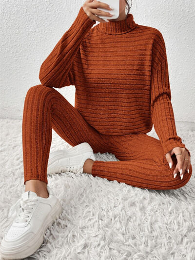 Ribbed Turtleneck Top & Pants Set