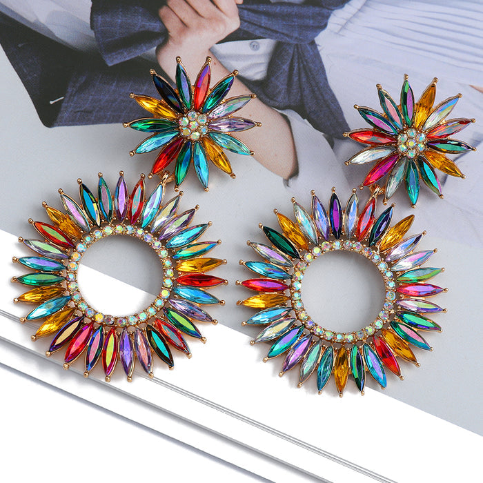 Round Boho Flower Crystal Earrings — Colorful Statement