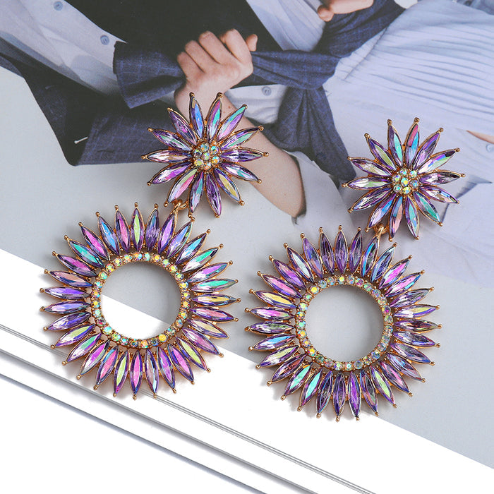 Round Boho Flower Crystal Earrings — Colorful Statement