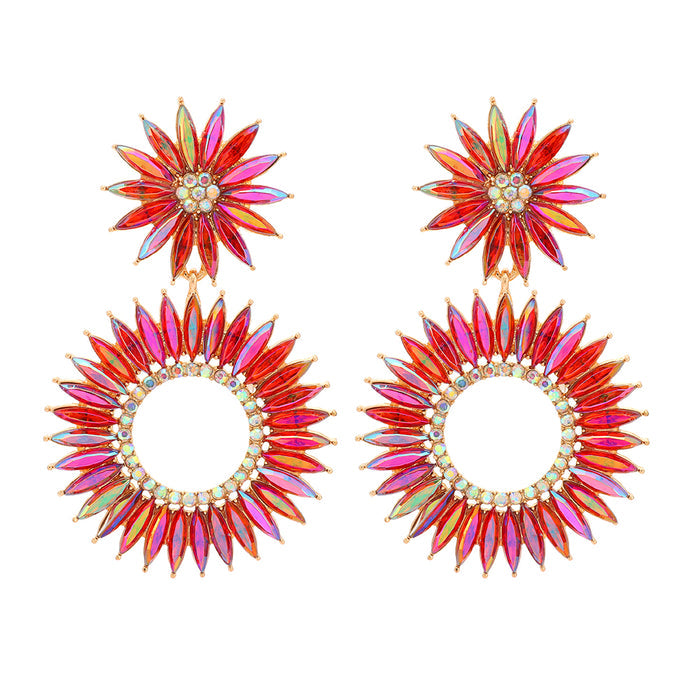 Round Boho Flower Crystal Earrings — Colorful Statement