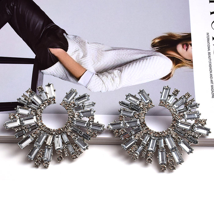 Round Geometric Crystal Statement Earrings