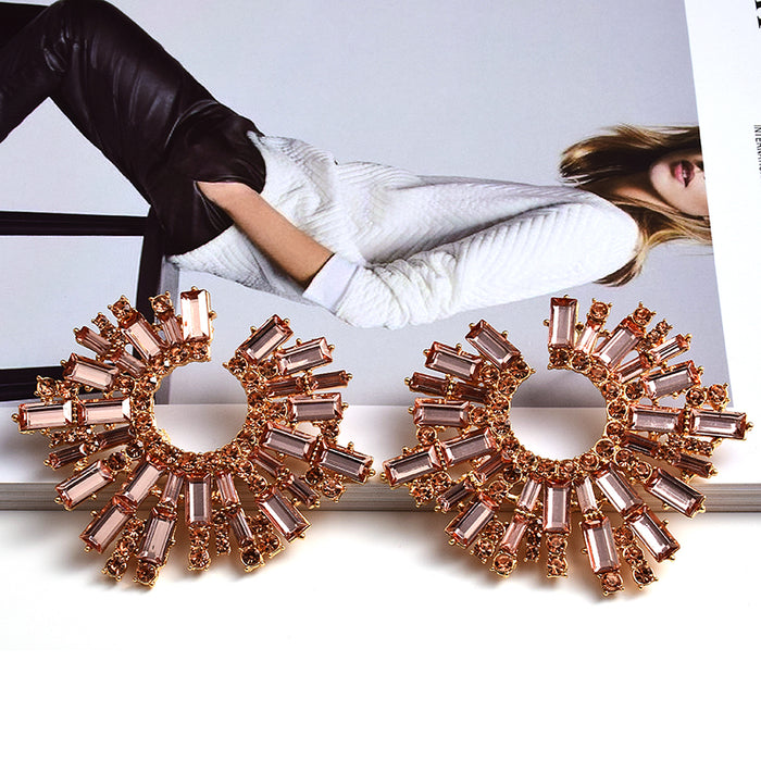 Round Geometric Crystal Statement Earrings