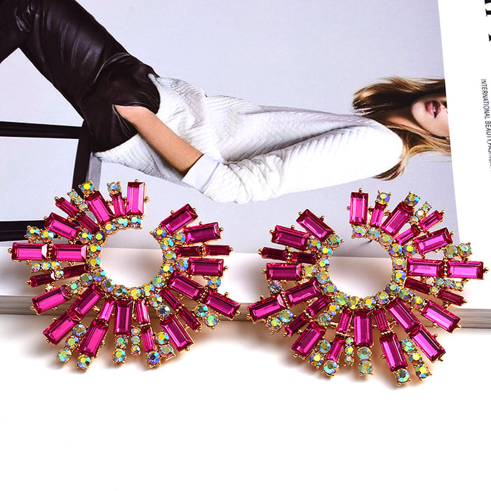 Round Geometric Crystal Statement Earrings