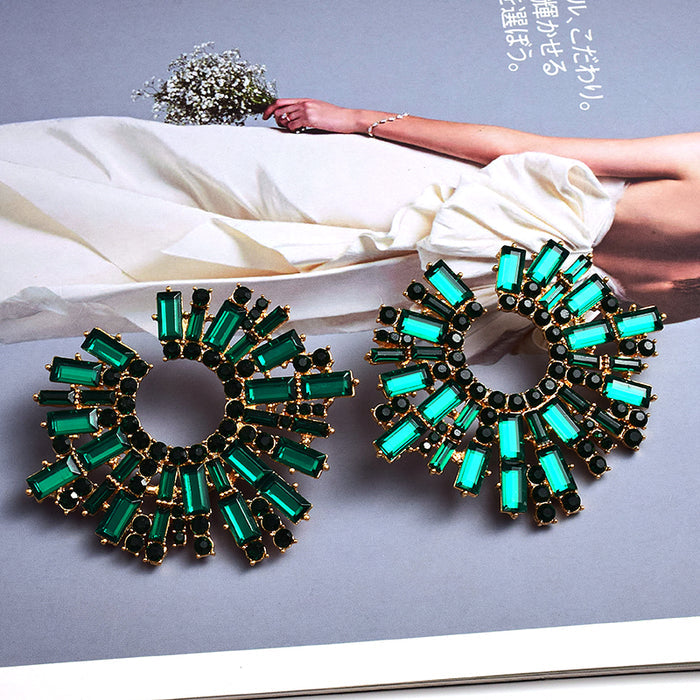 Round Geometric Crystal Statement Earrings
