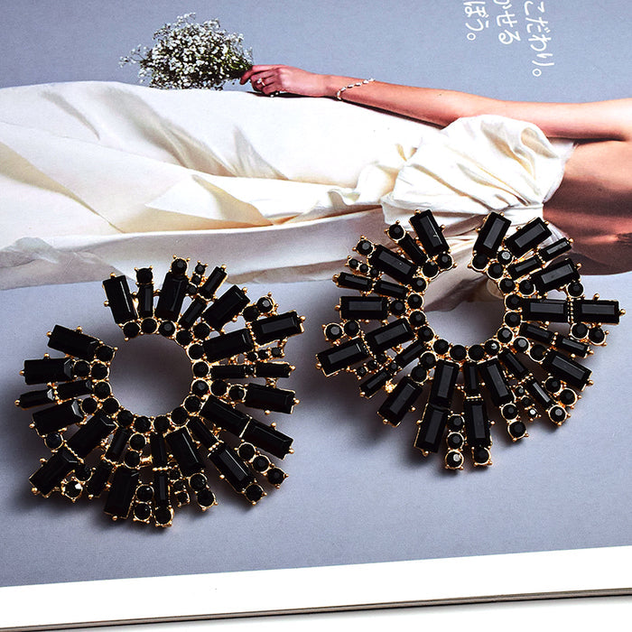 Round Geometric Crystal Statement Earrings