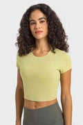 Round Neck Short Sleeve Cropped Sports Tee