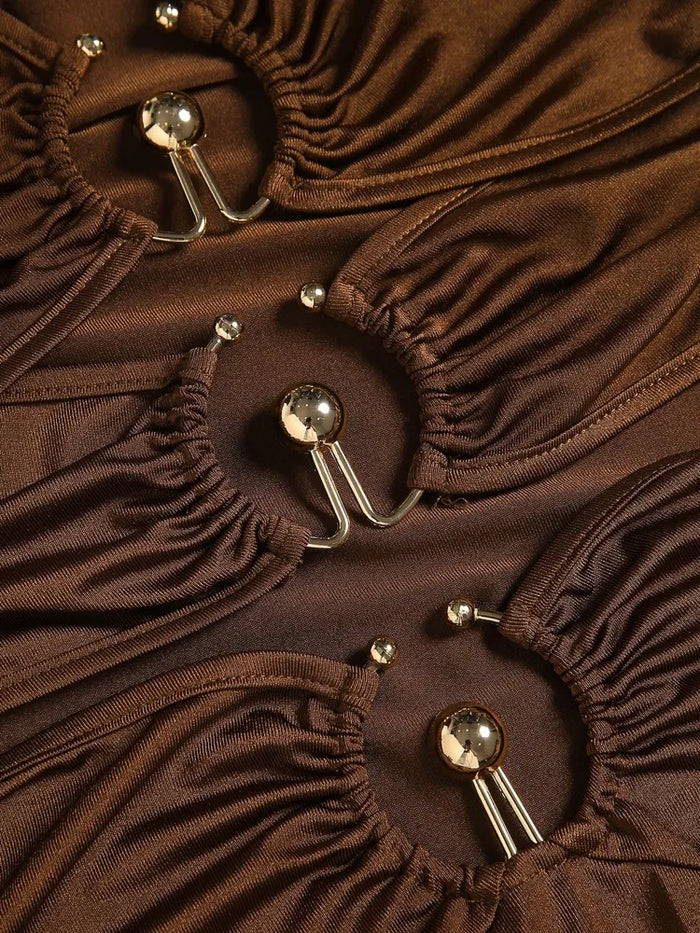 Ruched Cut-Out O-Ring Spaghetti Strap Maxi Dress