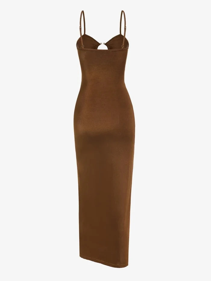 Ruched Cut-Out O-Ring Spaghetti Strap Maxi Dress