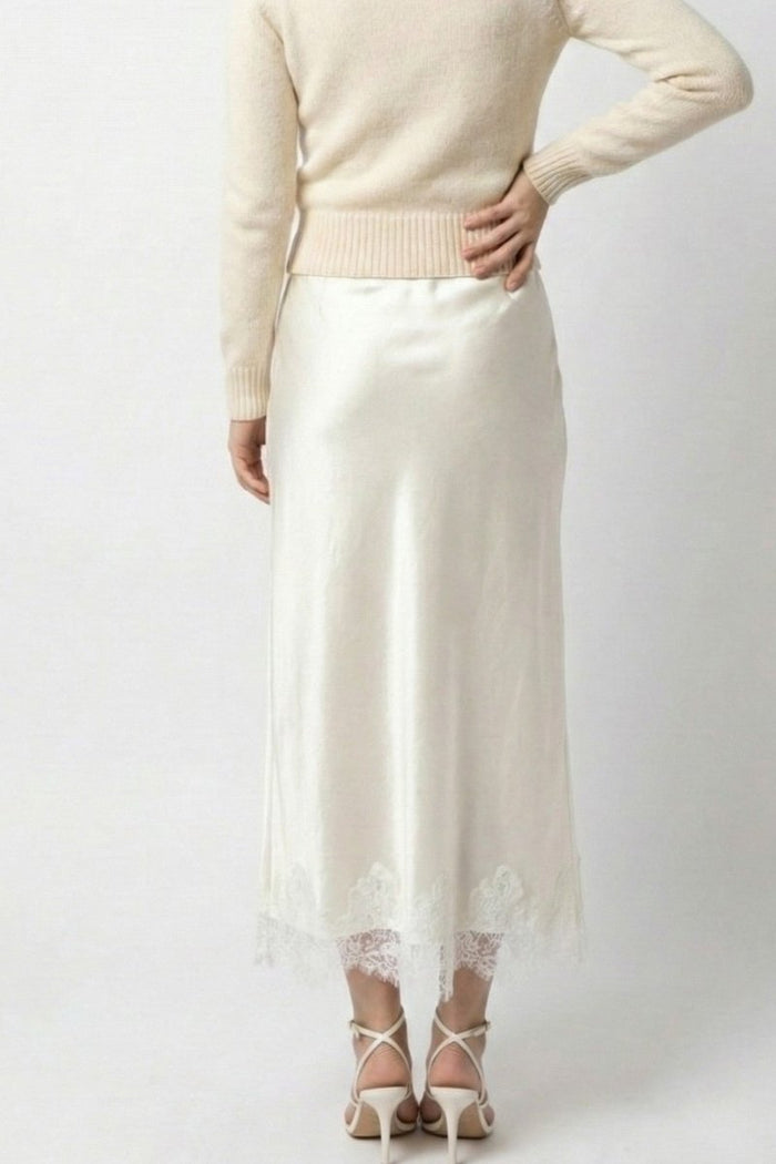 Satin Midi Skirt With Lace Trim - The PM Edit