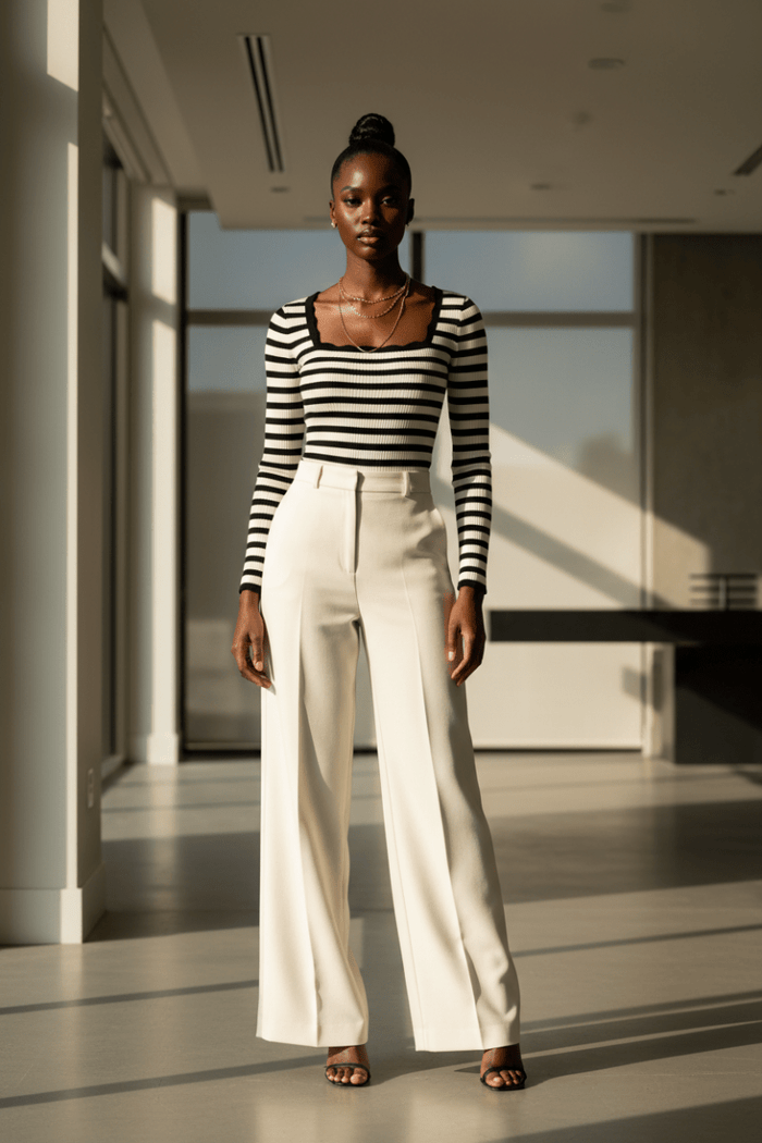 Scalloped Neckline Striped Ribbed Knit Top | The PM Edit - The PM Edit