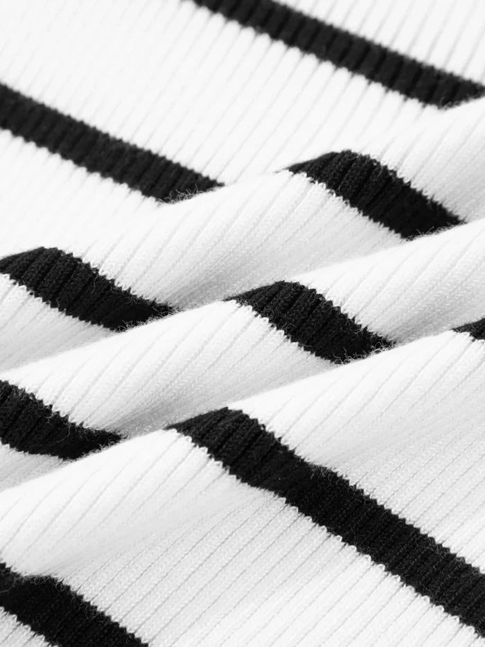 Scalloped Neckline Striped Ribbed Knit Top | The PM Edit - The PM Edit