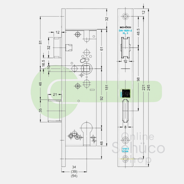 Schuco 241302 / 279497 dag- en nachtslot - KABA cilinder 34/92/10