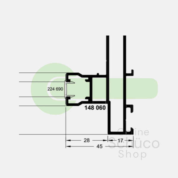 Schuco afdekstrip ASS 50  zwart - 224690 - per meter