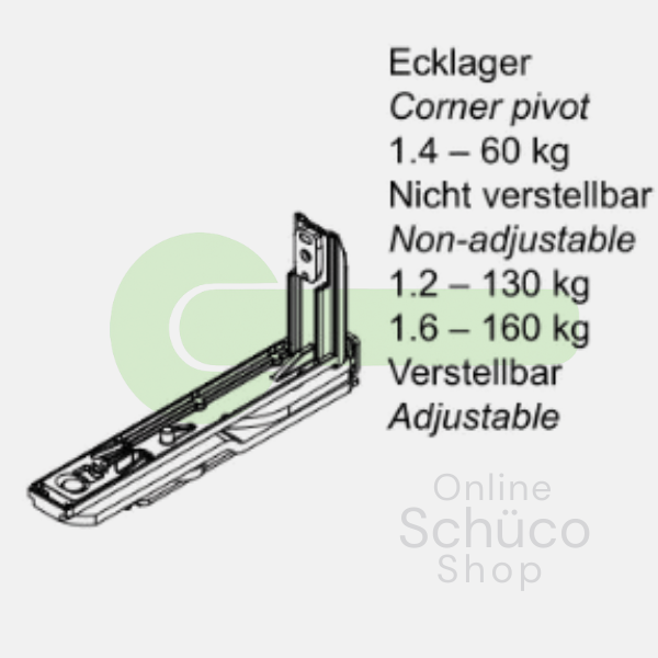 Schuco AvanTec verdektliggend hoekscharnier - onder - tot 160 kilo -  LS 275173 / RS 275174