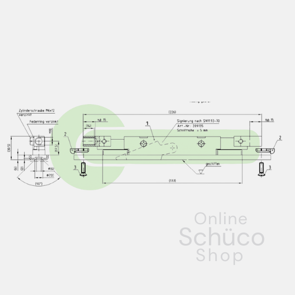 Schuco espagnolet / kantschuif  23.5 mm - 209135