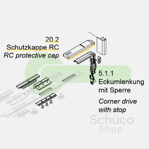 Schuco kapje t.b.v. hoekoverbrenger voor bovenlicht - 276270 / 243064