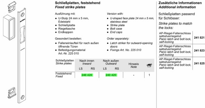 Schuco sluitplaat 240420