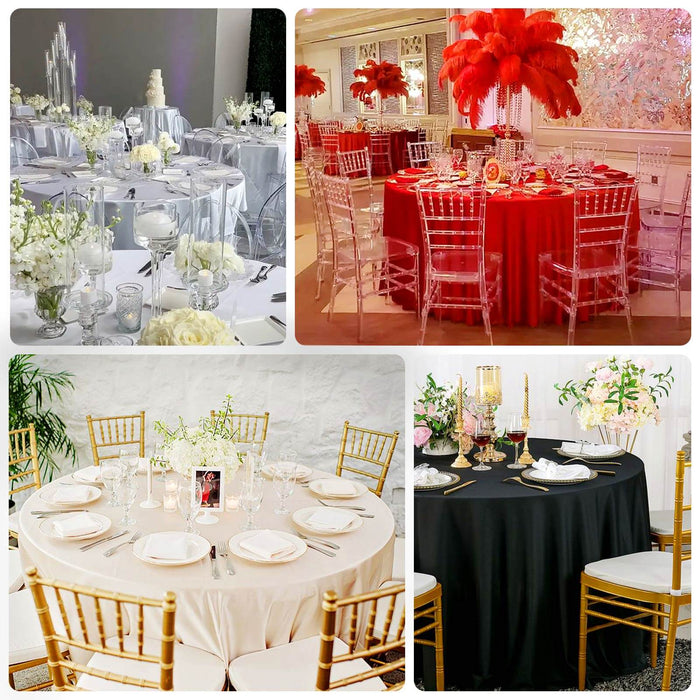 Elegant wedding and event table settings with varied decor styles.