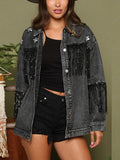 Sequin Fringe Star Patch Denim Jacket