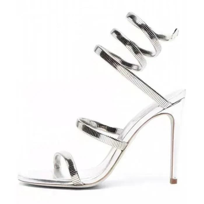 Serpentine Spiral Wrap Stiletto Sandals