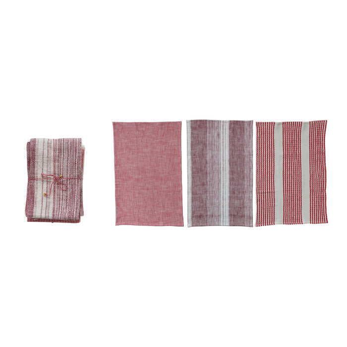 Set of Red & Natural Woven Tea Towels