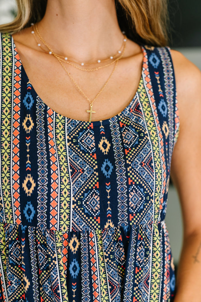 Sierra Spirit Gathered Tiered Dress in Navy