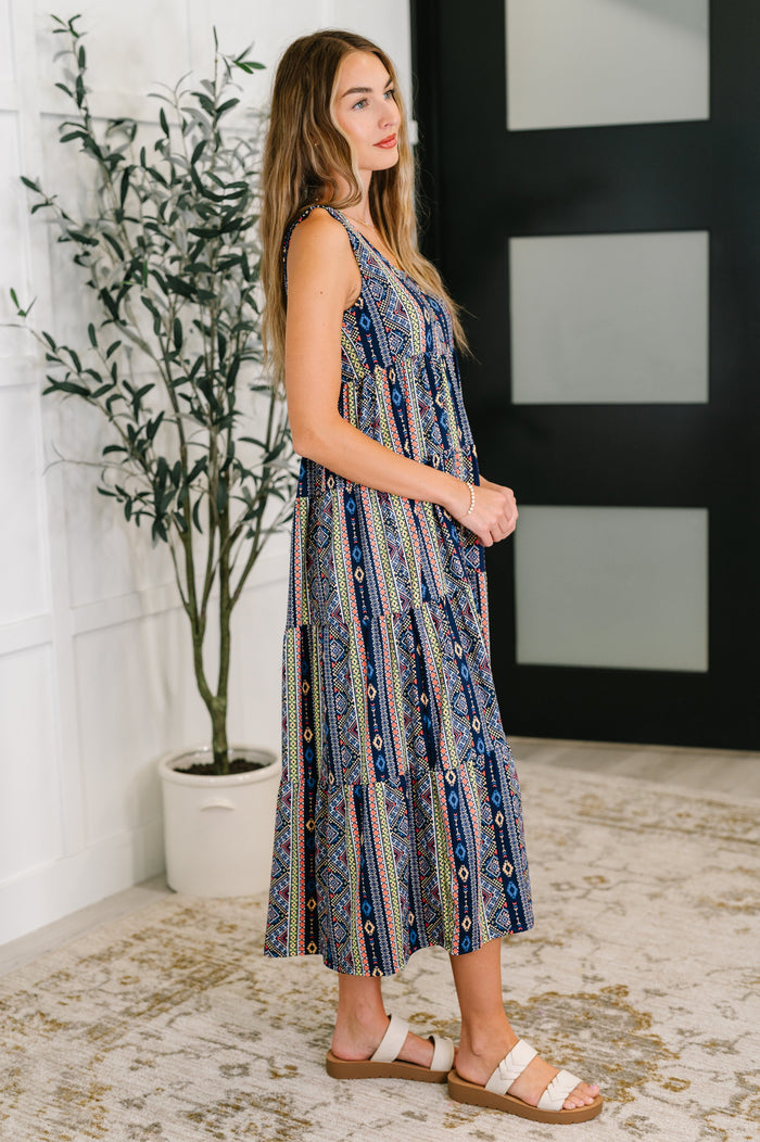 Sierra Spirit Gathered Tiered Dress in Navy