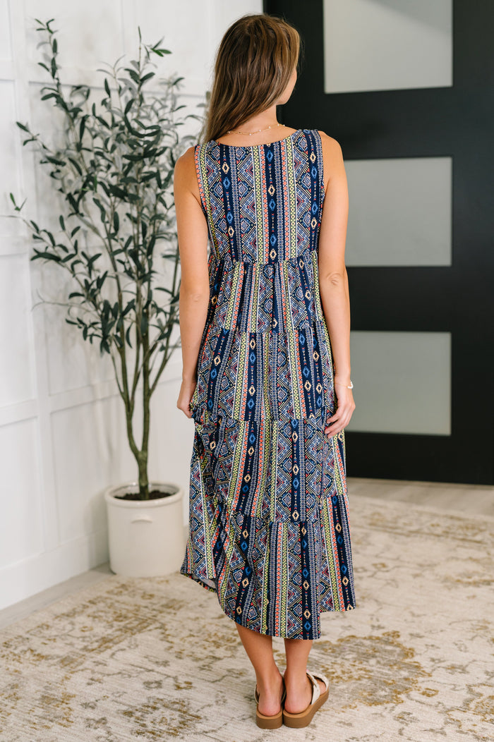 Sierra Spirit Gathered Tiered Dress in Navy