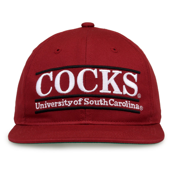 South Carolina Retro Bar snapback hat in red, front view