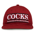 South Carolina Retro Bar snapback hat in red, front view