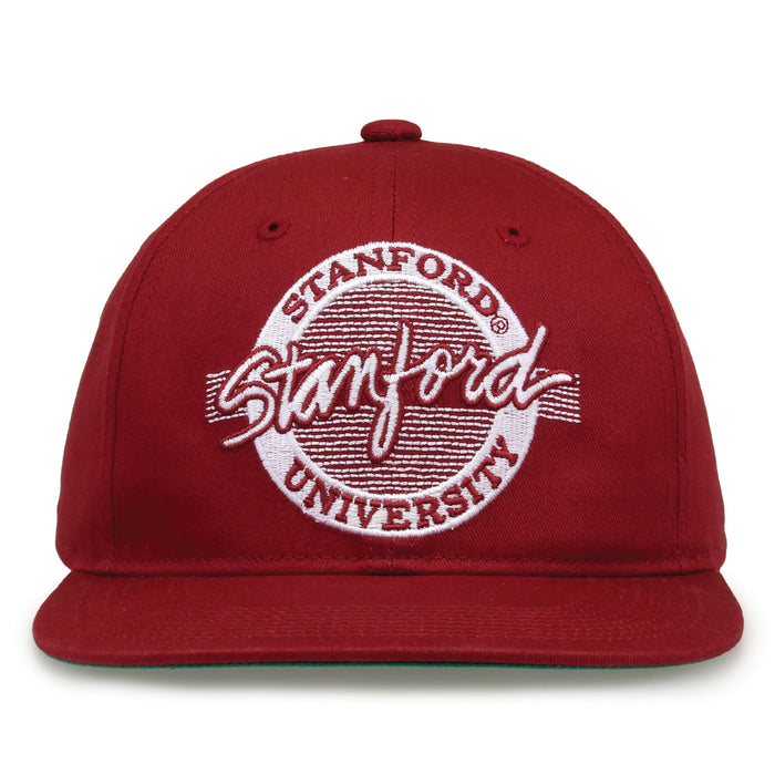 Stanford Retro Circle snapback hat in cardinal red, front view