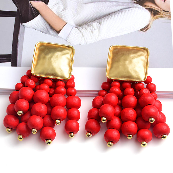 Statement Beaded Wood Earrings — Bold Drop Style