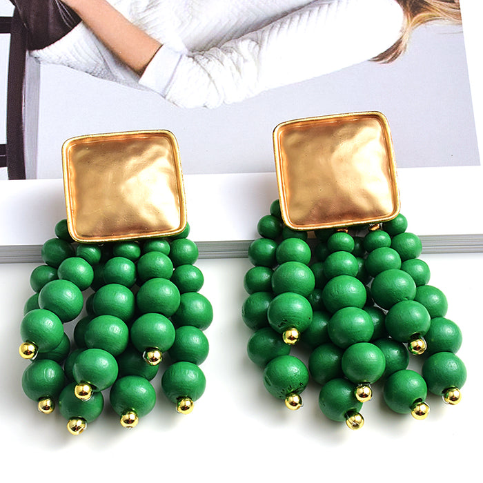 Statement Beaded Wood Earrings — Bold Drop Style