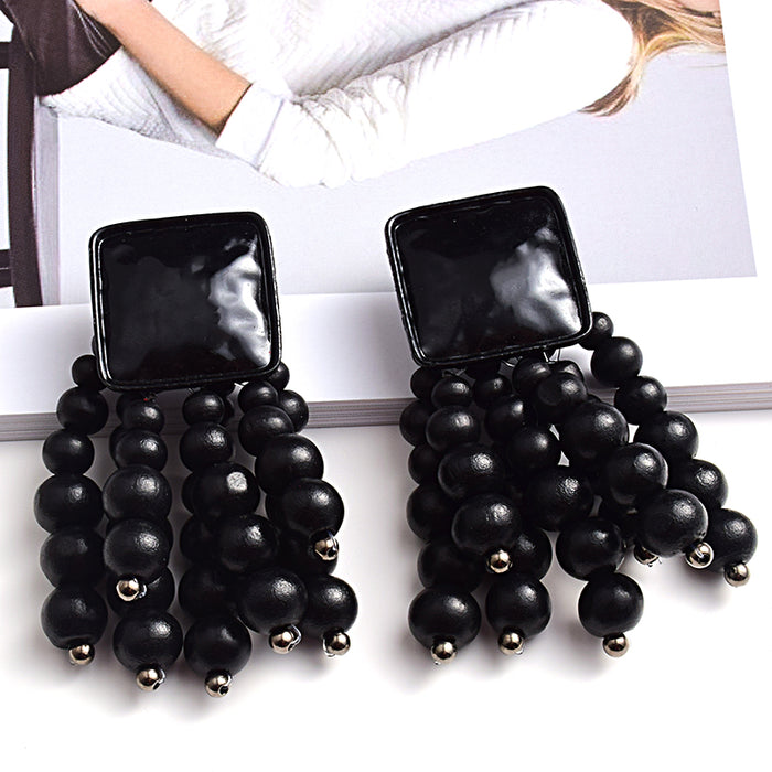 Statement Beaded Wood Earrings — Bold Drop Style