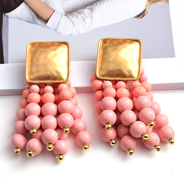 Statement Beaded Wood Earrings — Bold Drop Style