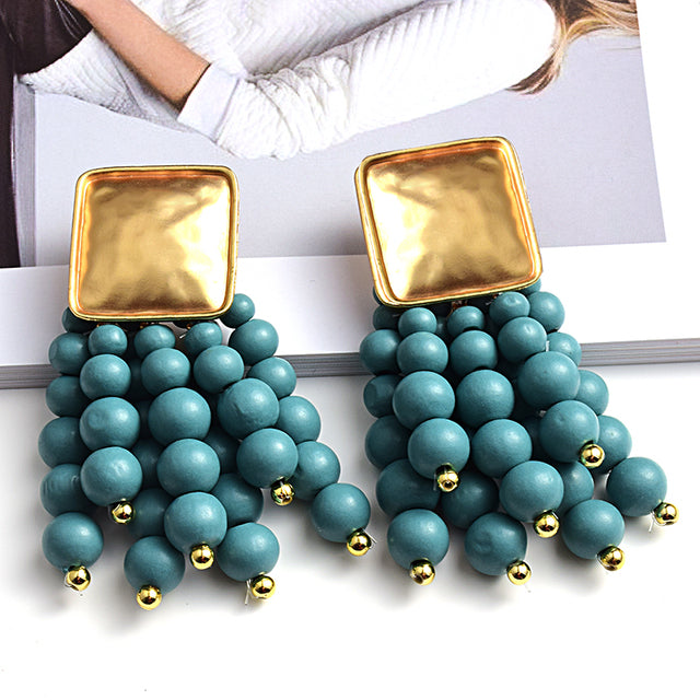 Statement Beaded Wood Earrings — Bold Drop Style