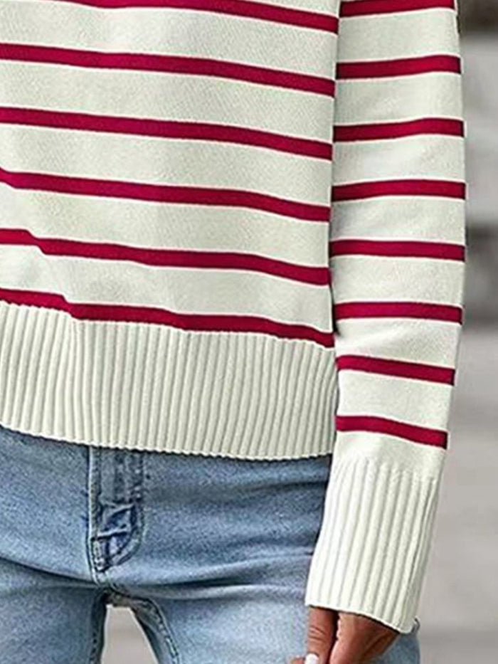 Striped Polo Collar Knit Sweater - The PM Edit