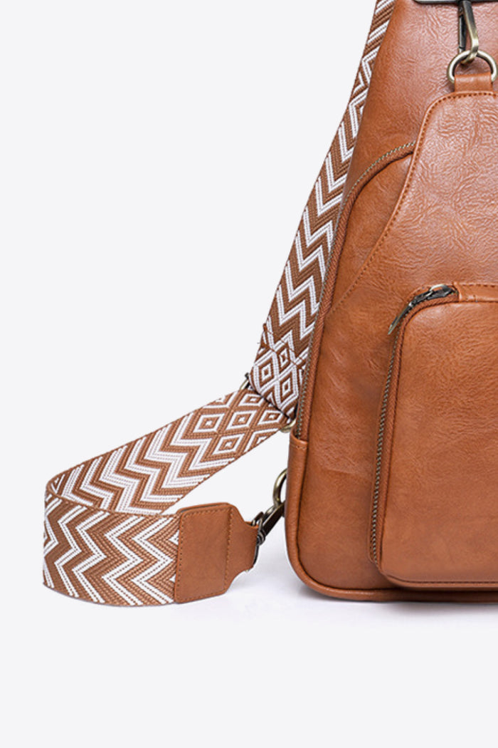 Structured Faux Leather Sling Shoulder Bag